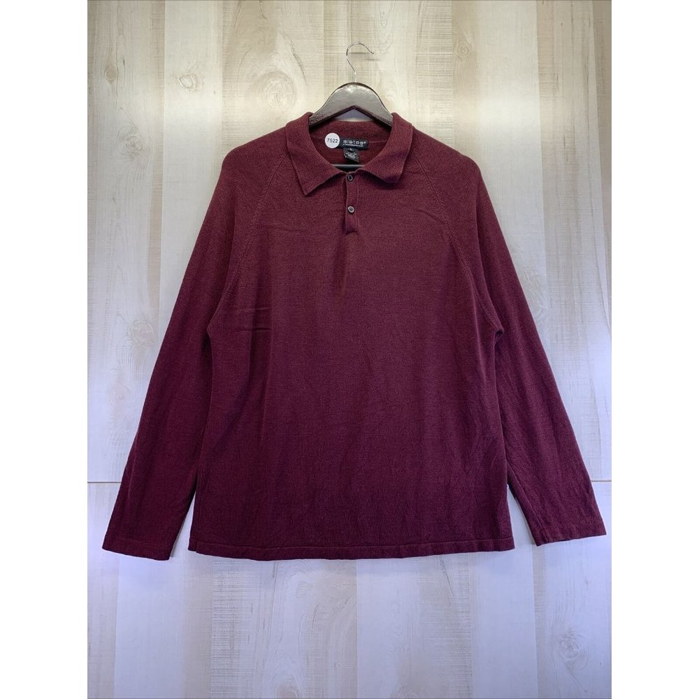 Slates By Dockers Mens Burgundy Silk Cotton Long Sleeve Button Collar Shirt-7522